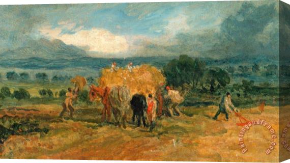 James Ward A Harvest Scene with Workers Loading Hay on to a Farm Wagon Stretched Canvas Painting / Canvas Art