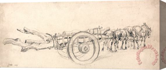 James Ward A Timber Cart Laden with Tree Trunks, Drawn by a Pair of Horses And a Pair of Oxen Stretched Canvas Painting / Canvas Art