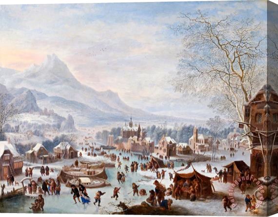 Jan Griffier Winter Scene with Skaters Stretched Canvas Painting / Canvas Art