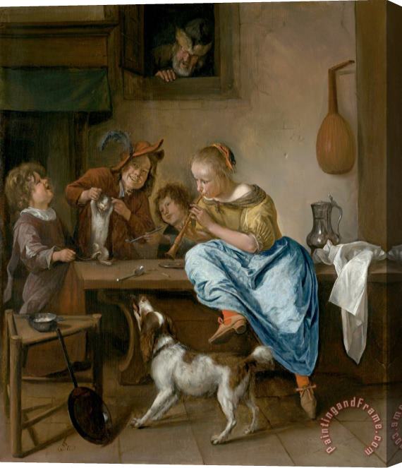 Jan Steen Children Teaching a Cat to Dance, Known As 'the Dancing Lesson' Stretched Canvas Painting / Canvas Art