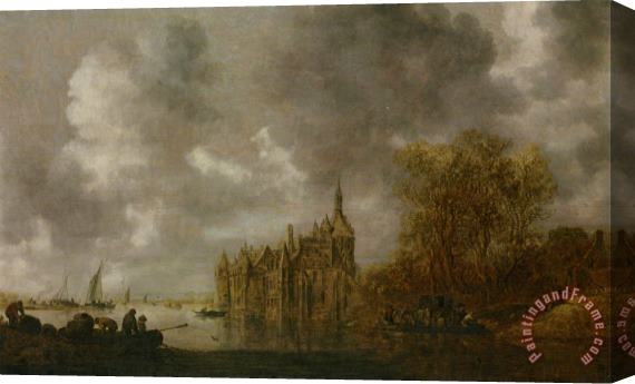Jan Van Goyen An Extensive River Landscape with Figures Rowing And a Castle Beyond Stretched Canvas Painting / Canvas Art