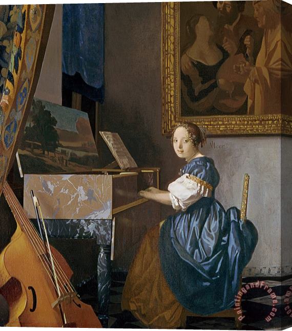 Jan Vermeer A Young Lady Seated at a Virginal Stretched Canvas Painting / Canvas Art
