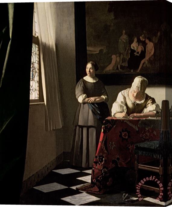 Jan Vermeer Lady writing a letter with her Maid Stretched Canvas Painting / Canvas Art