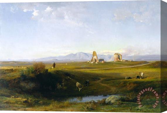 Jean Achille Benouville A View of The Roman Countryside Stretched Canvas Painting / Canvas Art