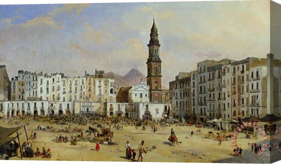 Jean Auguste Bard Piazza Mazaniello in Naples Stretched Canvas Painting / Canvas Art