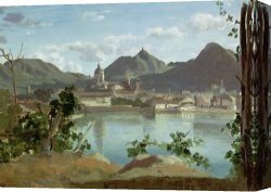Bellano on Lake Como Canvas Prints - The Town and Lake Como by Jean Baptiste Camille Corot