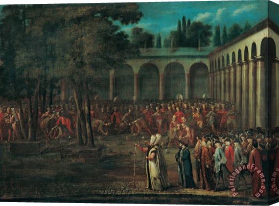 Jean Baptiste Vanmour The Ambassadorial Delegation Passing Through The Second Courtyard of The Topkapi Palace Stretched Canvas Painting / Canvas Art