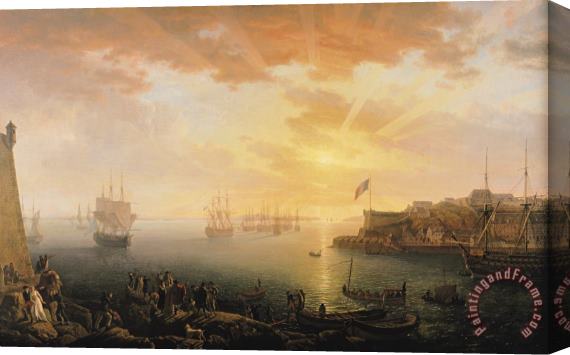 Jean Francois Hue View of Brest Harbor Stretched Canvas Print / Canvas Art