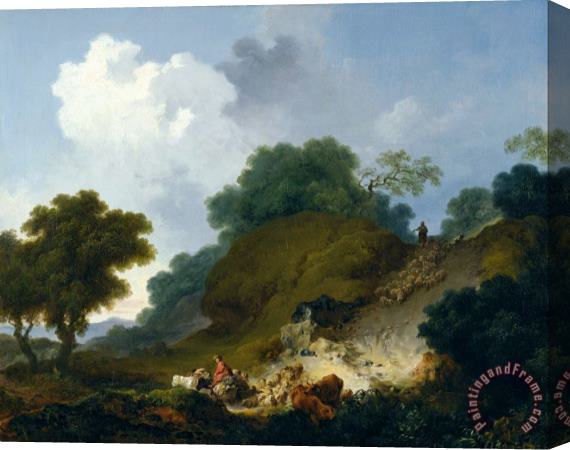 Jean Honore Fragonard Landscape with Shepherds And Flock of Sheep Stretched Canvas Print / Canvas Art