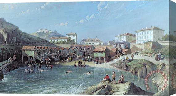 Jean Jacques Alban de Lesgallery The Beginning Of Sea Swimming In The Old Port Of Biarritz Stretched Canvas Painting / Canvas Art