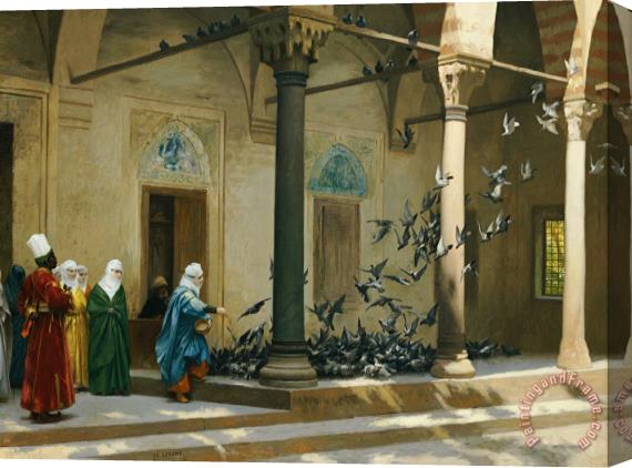 Jean Leon Gerome Harem Women Feeding Pigeons In A Courtyard Stretched Canvas Painting / Canvas Art