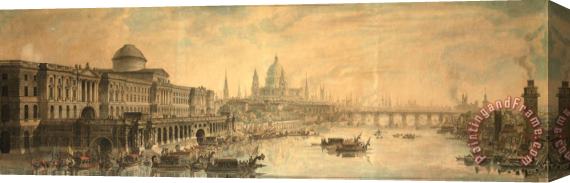 Jean Louis Desprez Somerset House, Saint Paul's Cathedral And Blackfriar's Bridge Stretched Canvas Print / Canvas Art
