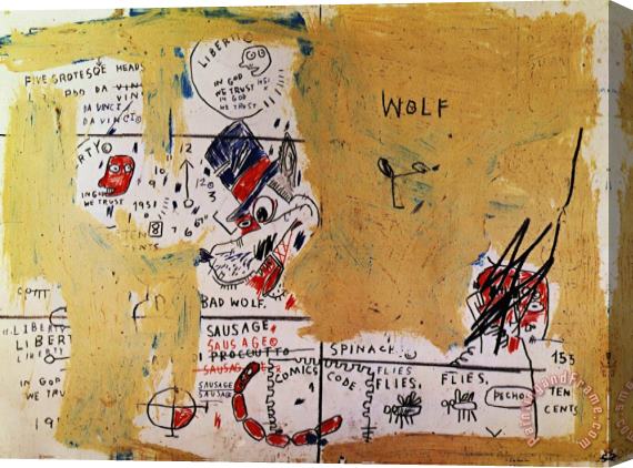 Jean-michel Basquiat Wolf Sausage Stretched Canvas Painting / Canvas Art