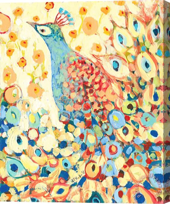 Jennifer Lommers Peacock Hiding in My Poppy Garden Stretched Canvas Painting / Canvas Art
