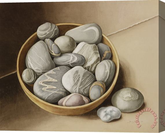 Jenny Barron Bowl Of Pebbles Stretched Canvas Print / Canvas Art