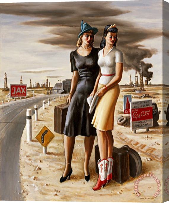 Jerry Bywaters Oil Field Girls Stretched Canvas Painting / Canvas Art