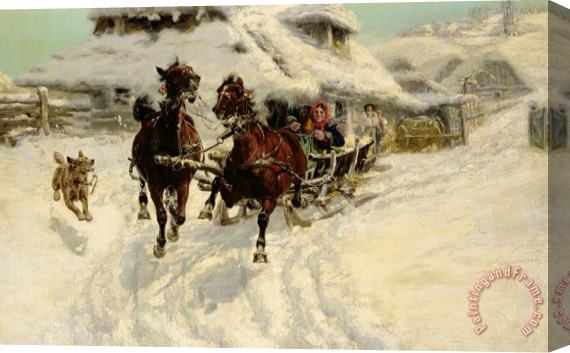 JFJ Vesin The Sleigh Ride Stretched Canvas Painting / Canvas Art