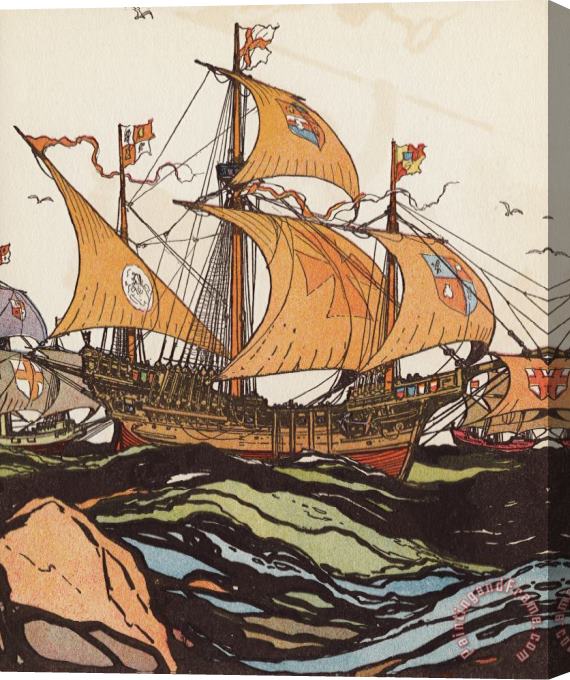 J.L. Kraemer One of Portugese Explorer Ferdinand Magellan's Ships Stretched Canvas Print / Canvas Art