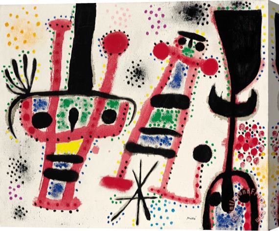 Joan Miro L'etoile Se Leve, Les Oiseaux S'envolent, Les Personnages Dansent, 1954 Stretched Canvas Painting / Canvas Art
