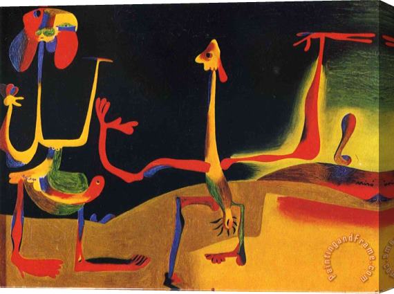 Joan Miro Man And Woman in Front of a Pile of Excrement Stretched Canvas Painting / Canvas Art
