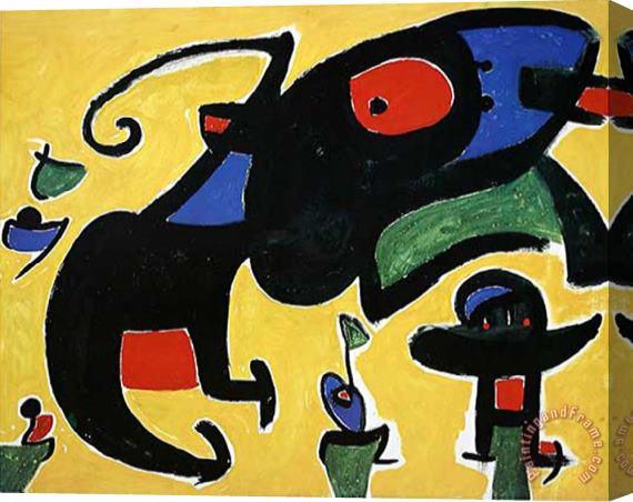 Joan Miro Personatges I Ocells Amb Un Gos C 1978 Stretched Canvas Painting / Canvas Art