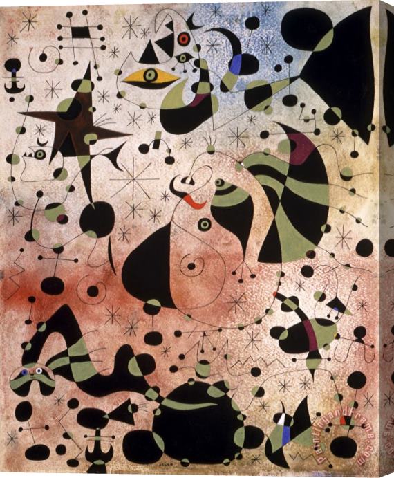 Joan Miro Woman Haunted by The Passage of The Bird Dragonfly Omen of Bad News Stretched Canvas Painting / Canvas Art
