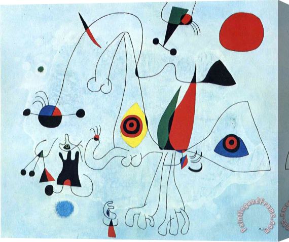 Joan Miro Women And Birds at Sunrise Stretched Canvas Painting / Canvas Art