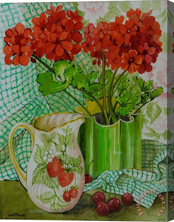 Joan Thewsey Red Geranium With The Strawberry Jug And Cherries Stretched Canvas Painting / Canvas Art