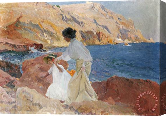 Joaquin Sorolla y Bastida Clotilde And Elena on The Rocks, Javea Stretched Canvas Painting / Canvas Art