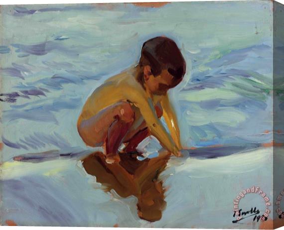 Joaquin Sorolla y Bastida Contraluz En La Playa. Nino Agachado Stretched Canvas Painting / Canvas Art