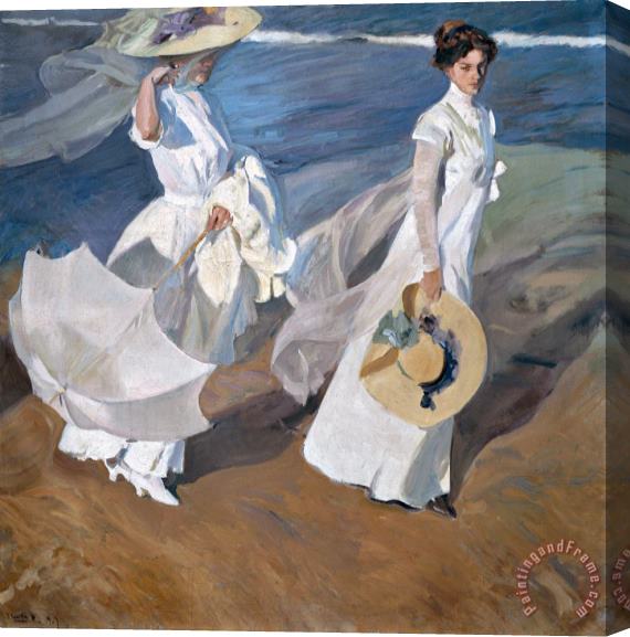 Joaquin Sorolla y Bastida Strolling along the Seashore Stretched Canvas Print / Canvas Art