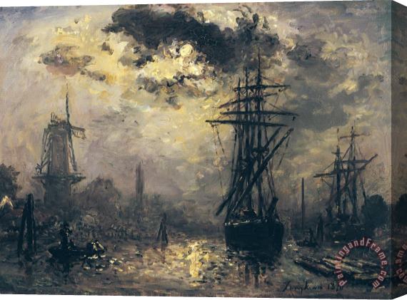Johan Barthold Jongkind The Windmills in Rotterdam Stretched Canvas Print / Canvas Art
