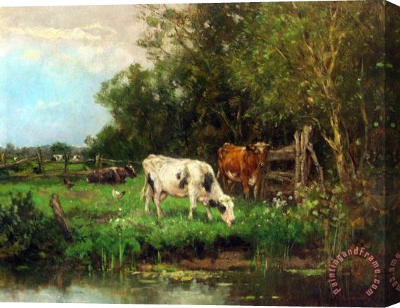 Johan Frederik Cornelis Scherrewitz Cows Watering in a Meadow Stretched Canvas Painting / Canvas Art
