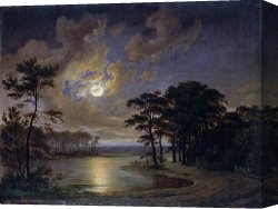 Georg Pauli Canvas Prints - Holstein Sea Moonlight by Johann Georg Haeselich