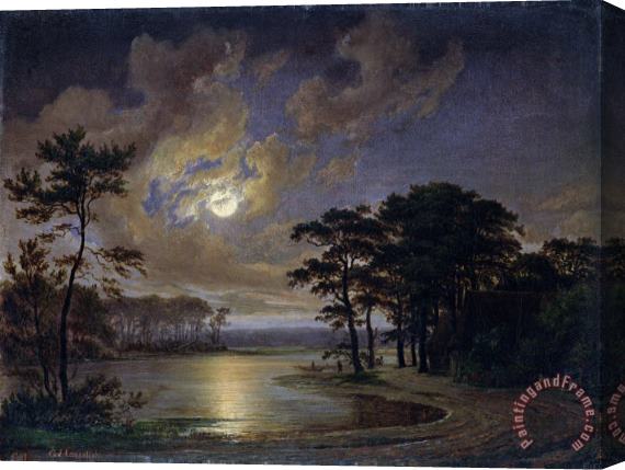 Johann Georg Haeselich Holstein Sea Moonlight Stretched Canvas Print / Canvas Art