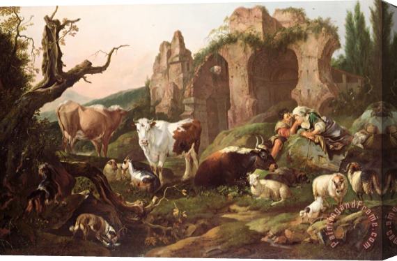 Johann Heinrich Roos Farm animals in a landscape Stretched Canvas Painting / Canvas Art