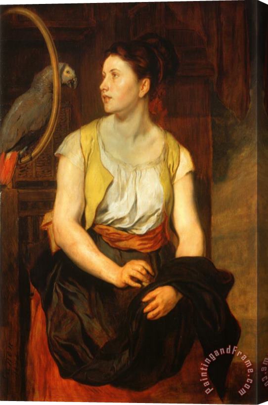 Johann Von Strasioipka Canon Girl with a Parrot (the Artist's Wife) Stretched Canvas Print / Canvas Art