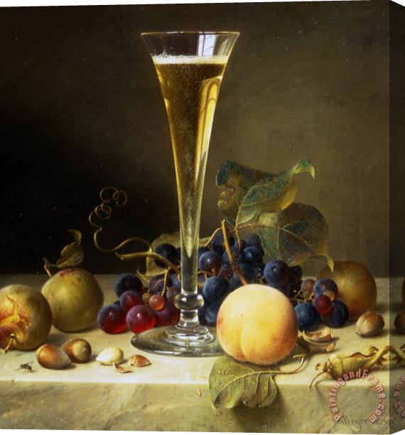 Johann Wilhelm Preyer Still Life With A Glass Of Champagne Stretched Canvas Print / Canvas Art