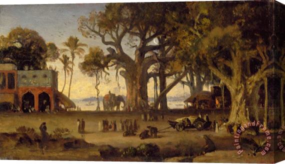 Johann Zoffany Moonlit Scene of Indian Figures and Elephants among Banyan Trees Stretched Canvas Print / Canvas Art