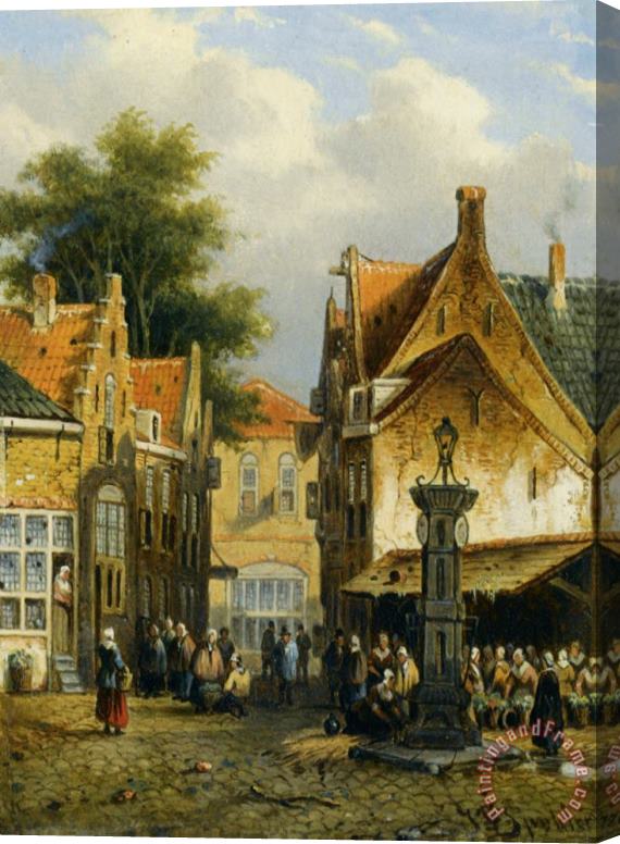 Johannes Franciscus Spohler Market in a Town Square Stretched Canvas Print / Canvas Art