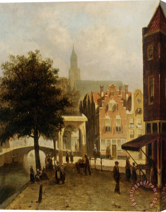 Johannes Frederik Hulk Villagers in The Streets of a Dutch Town Stretched Canvas Print / Canvas Art