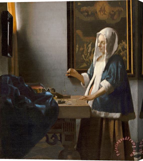 Johannes Vermeer Woman Holding a Balance Stretched Canvas Painting / Canvas Art