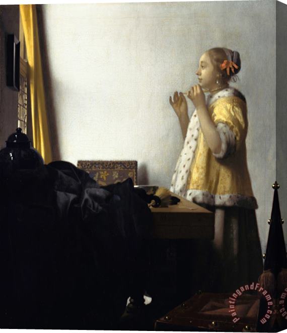 Johannes Vermeer Young Woman With A Pearl Necklace Stretched Canvas Print / Canvas Art
