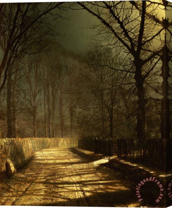 John Atkinson Grimshaw A Moonlit Lane Stretched Canvas Print / Canvas Art