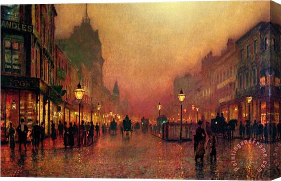 John Atkinson Grimshaw A Street at Night Stretched Canvas Print / Canvas Art