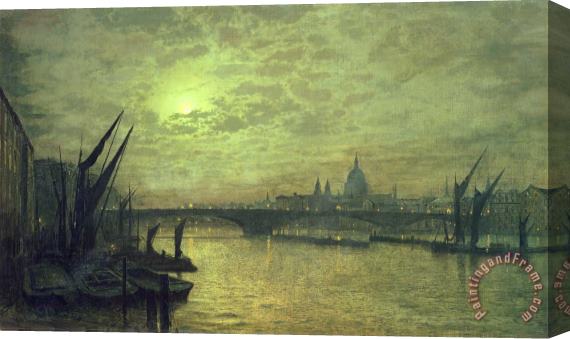 John Atkinson Grimshaw The Thames by Moonlight with Southwark Bridge Stretched Canvas Painting / Canvas Art