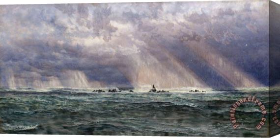 John Brett A North West Gale Off The Longships Lighthouse Stretched Canvas Print / Canvas Art