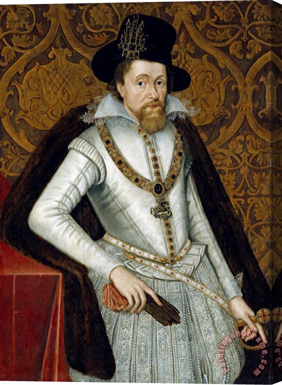 John De Critz Portrait of King James VI of Scotland, James I of England Stretched Canvas Print / Canvas Art