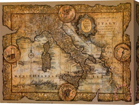 John Douglas Map of Italy Stretched Canvas Painting / Canvas Art