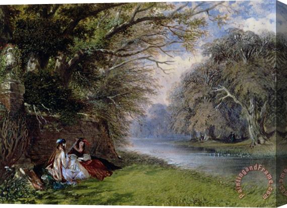 John Edmund Buckley Young ladies by a river Stretched Canvas Print / Canvas Art